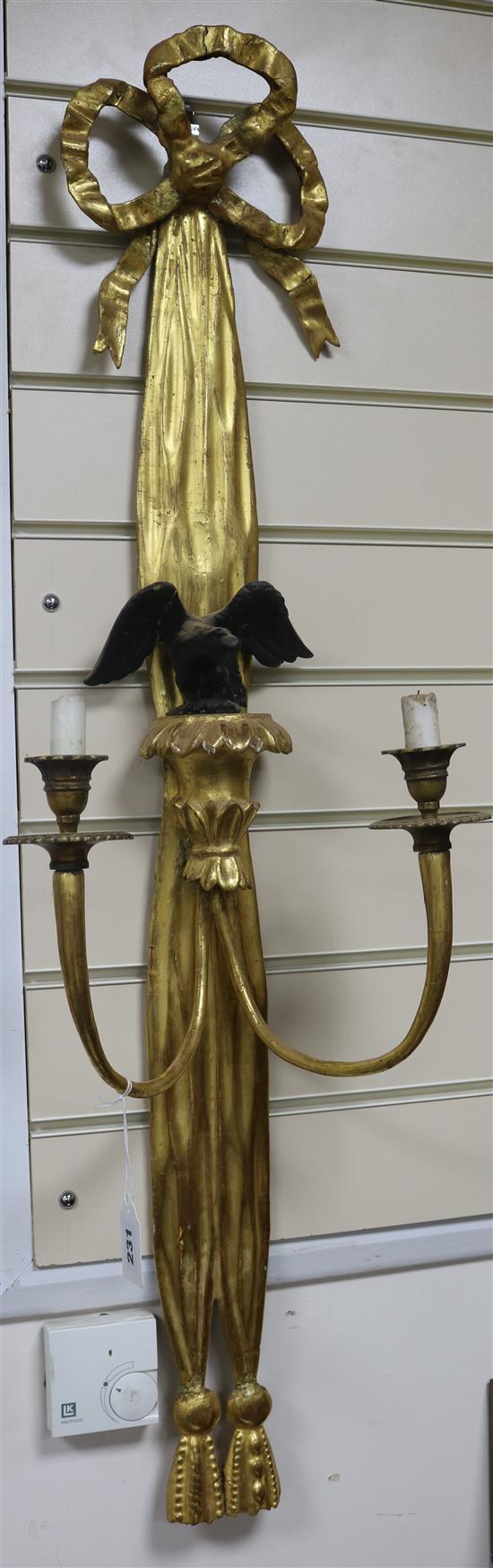 A 19th century giltwood twin branch light